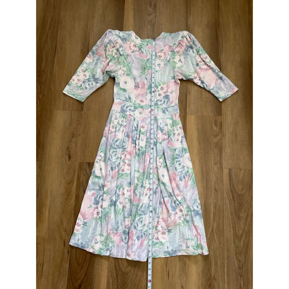 Vintage 80s Drop Waist Floral Dress Pastel 9 cottage prairie tea coastal